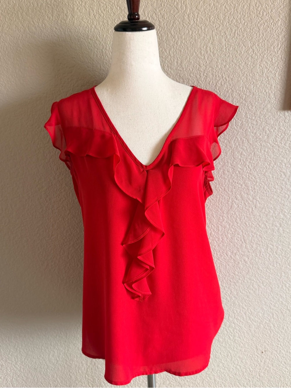 Express Red Ruffle V-Neck Blouse